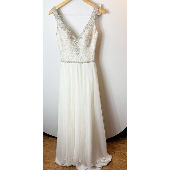 Allure Bridals Womens Wedding Dress Style 9373 Ivory Silver Beaded A-Line Sz 6 - Picture 1 of 14